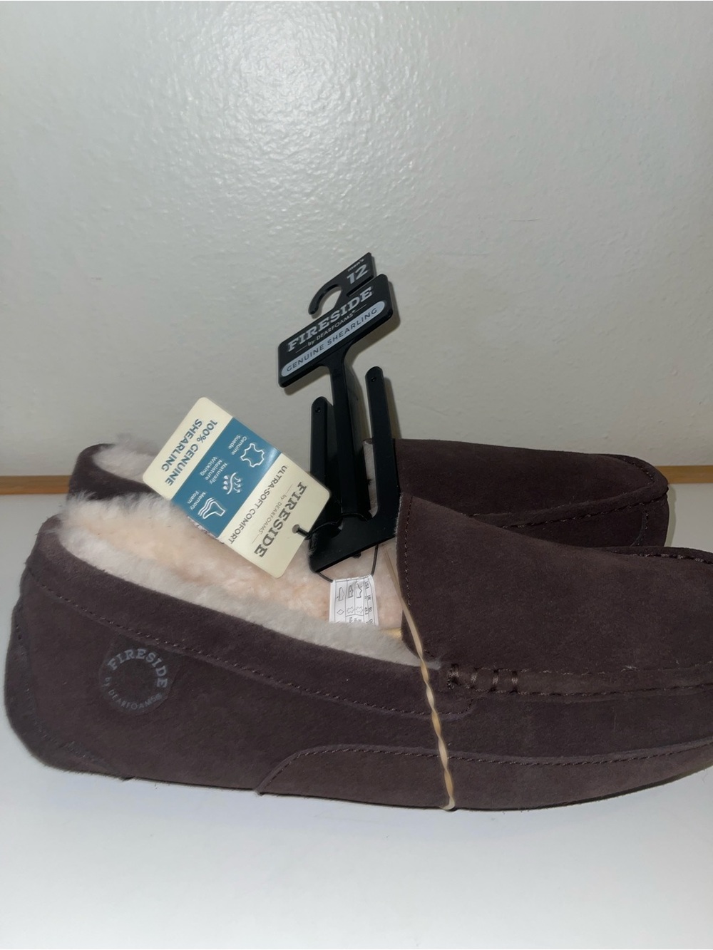 Fireside By Dearfoams Men's Melbourne Genuine Shearling Moccasin Tan Sz 12